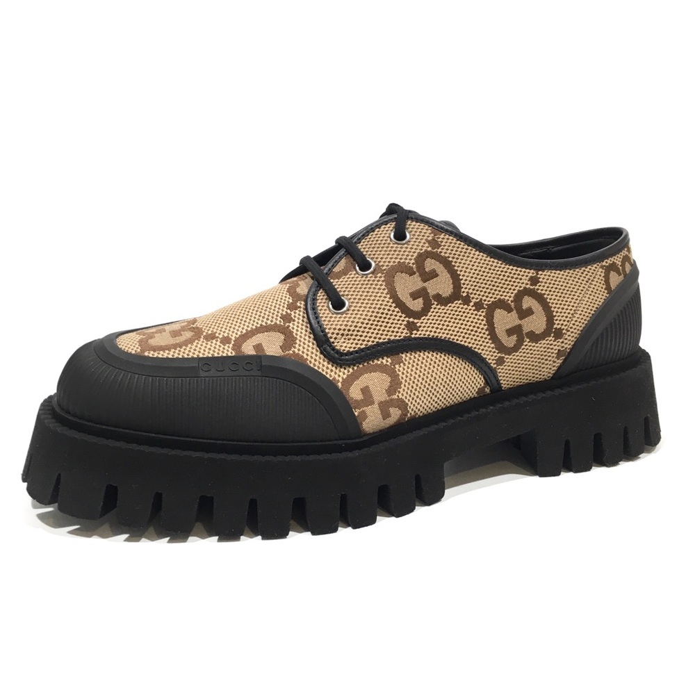GUCCI SUPREME MACRO GG CANVAS LACE-UP SHOES -BEIGE / BLACK -MEN US 9.5 -NEW